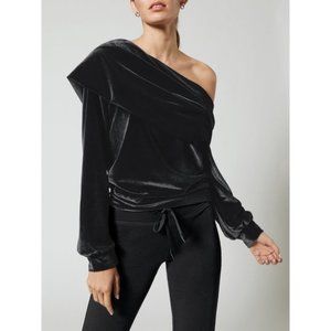 Carbon38 Velvet Off Shoulder Black Sweatshirt Long Sleeve Medium